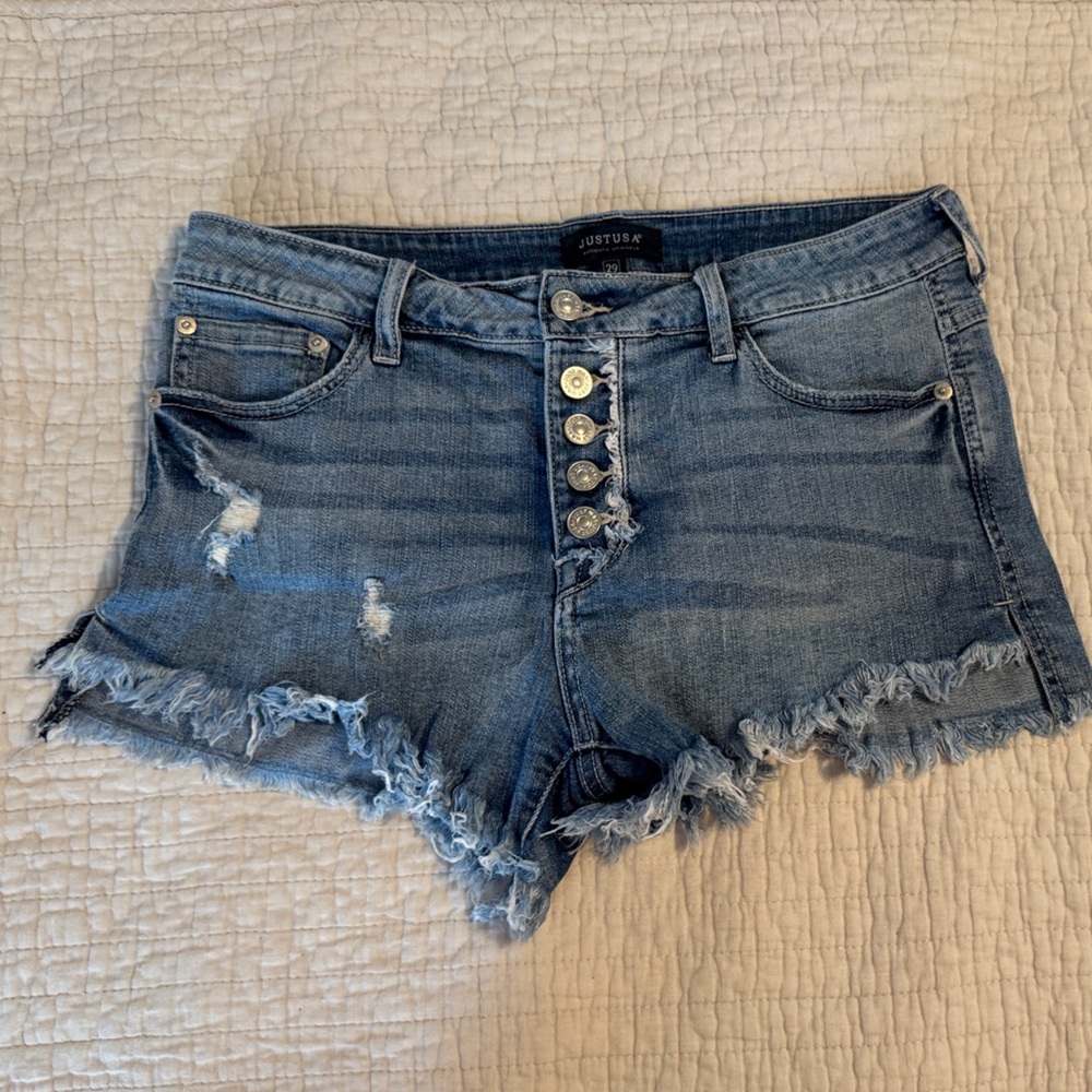 Just USA Blue Frayed Jean Shorts